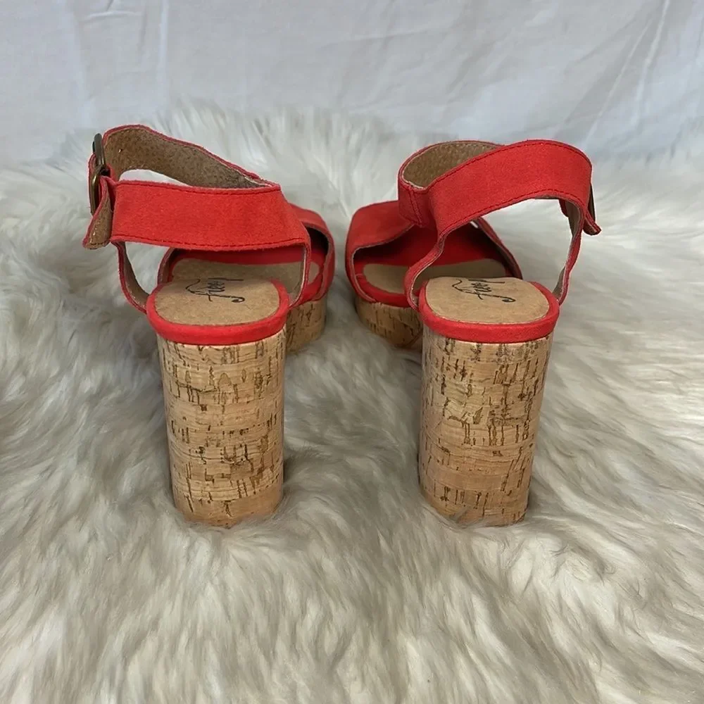 Free People Brooke‎ Red Retro Cork Platform Sandals Sz 37/6.5